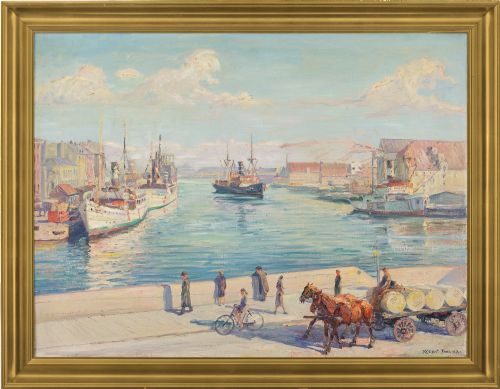 Robert Panitzsch, Port of Copenhagen - Vintage Oil Painting