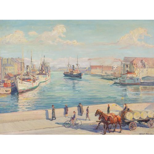 fig 2. Robert Panitzsch, Port Of Copenhagen - Vintage Oil Painting