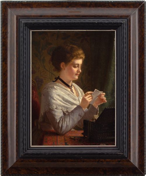 Heinrich Spiess, the Love Letter - Antique Oil Painting
