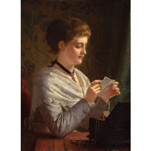 fig 1. Heinrich Spiess, The Love Letter - Antique Oil Painting