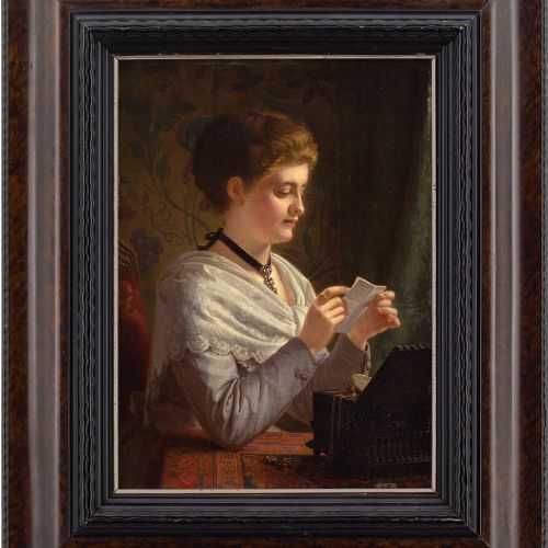 fig 2. Heinrich Spiess, The Love Letter - Antique Oil Painting
