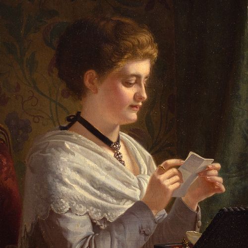 fig 3. Heinrich Spiess, The Love Letter - Antique Oil Painting