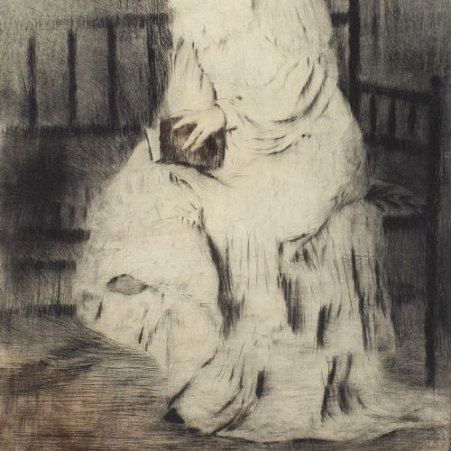 fig 4. Manuel Robbe, Meditated Reading - Drypoint Etching with Aquatint