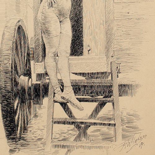 fig 5. Richard Wintzer, A Young Woman & Bathing Machine - Pen and Ink Drawing