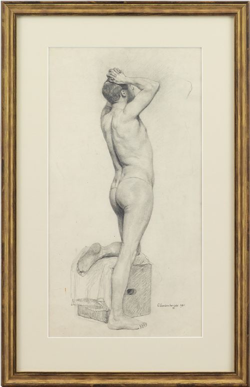Christian Landenberger, Nude Study of a Man - Antique Drawing