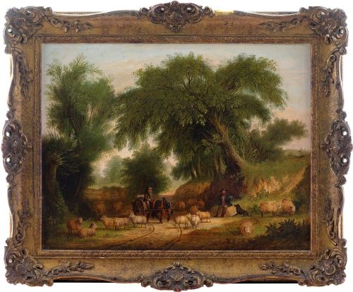 Alfred George Stannard (Circle), Rural Scene with Shepherds - Antique Oil Painting
