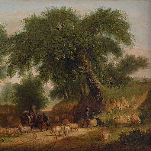 fig 1. Alfred George Stannard (Circle), Rural Scene With Shepherds - Antique Oil Painting