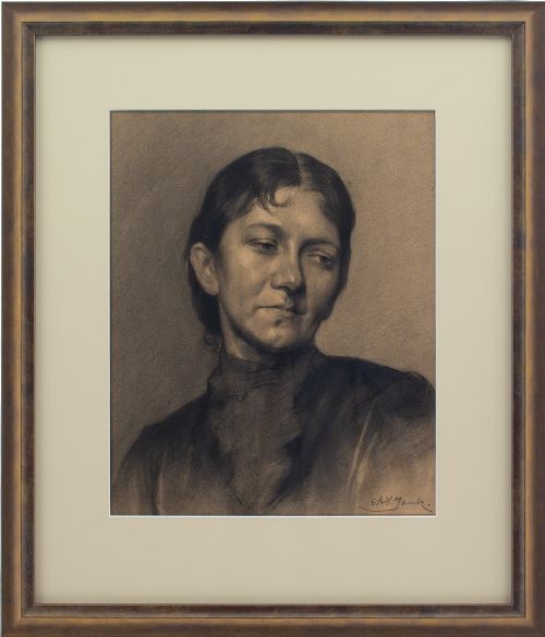 19th-century German School, Portrait of a Lady - Antique Charcoal on Paper