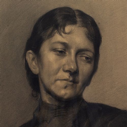 fig 1. 19th-Century German School, Portrait Of A Lady - Antique Charcoal On Paper
