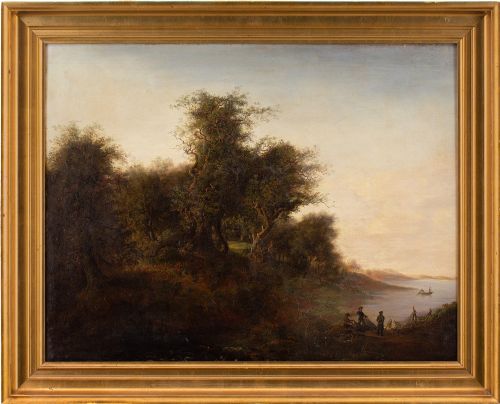 Early 19th-century Danish School Landscape with Fjord - Antique Oil Painting