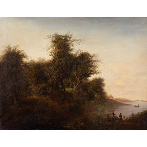fig 1. Early 19th-Century Danish School Landscape With Fjord - Antique Oil Painting