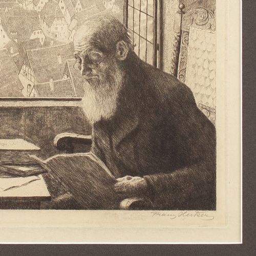 FRANZ HECKER END OF WORK THE WATCHMAN ANTIQUE ETCHING WITH AQUATINT - ADDITIONAL PHOTO 7