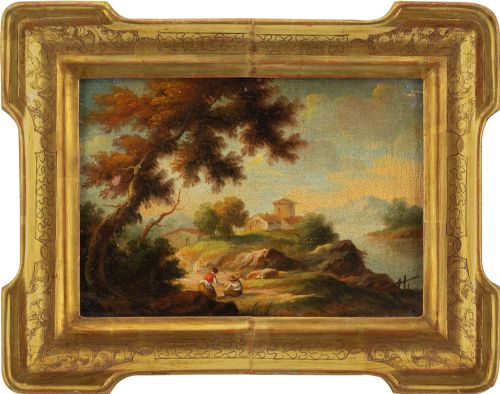 18th-century Italian School Landscape with Figures - Antique Oil Painting