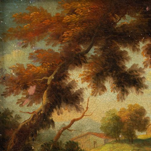 fig 1. 18th-Century Italian School Landscape With Figures - Antique Oil Painting