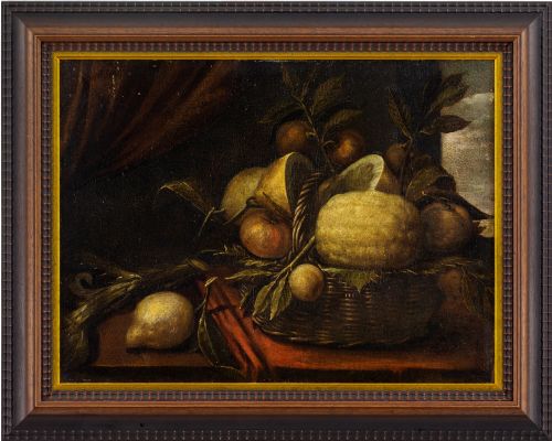17th-century Italian School Still Life with Fruit & Vegetables - Antique Oil Painting
