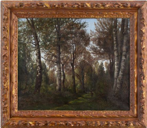 Eugène Devé, Forest View with Deer - Antique Oil Painting