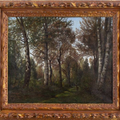 fig 2. Eugène Devé, Forest View With Deer - Antique Oil Painting