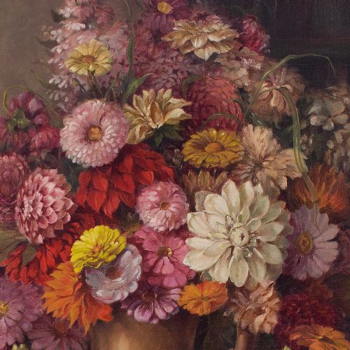 fig 1. Hermine Rohacs, Still Life With Dahlias & Chrysanthemums - Vintage Oil Painting