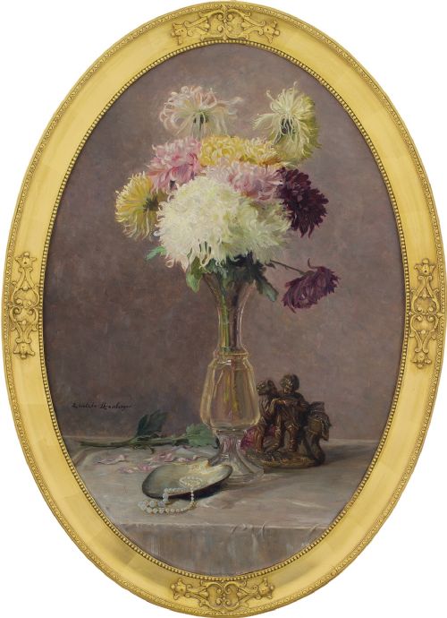 Ella Wetzko-ehrenberger, Still Life with Chrysanthemums - Vintage Oil Painting