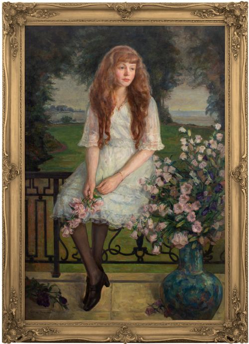 Cæsar Kunwald, Portrait of the Dancer Ella Ilback - Very Large Antique Oil Painting
