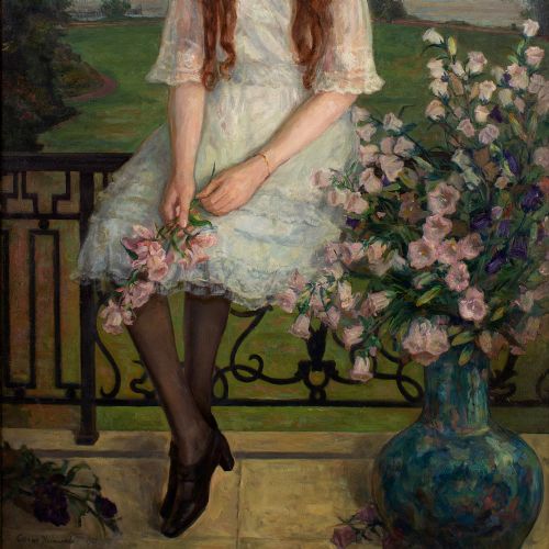 fig 1. Cæsar Kunwald, Portrait Of The Dancer Ella Ilback - Very Large Antique Oil Painting