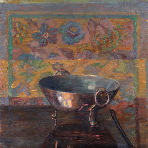 fig 1. Bodil Larsen Rohweder, Still Life With Copper Bowl - Vintage Oil Painting