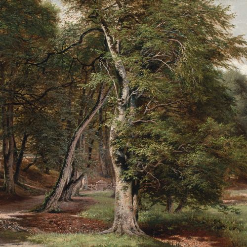 fig 1. 19th-Century Danish School, Woman Walking Through A Forest - Antique Oil Painting