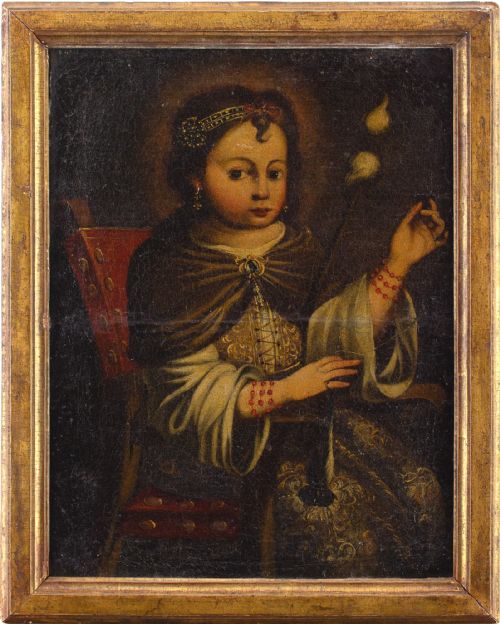 18th-century Sevillian School, Virgin & the Distaff - Antique Oil Painting
