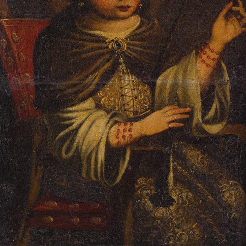 fig 1. 18th-Century Sevillian School, Virgin & The Distaff - Antique Oil Painting