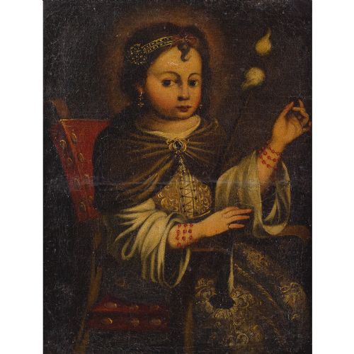 fig 3. 18th-Century Sevillian School, Virgin & The Distaff - Antique Oil Painting