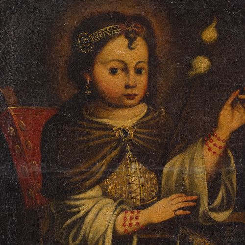 fig 4. 18th-Century Sevillian School, Virgin & The Distaff - Antique Oil Painting
