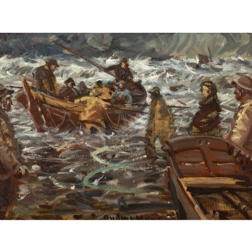 fig 1. Anders Hune, Lifeboat - Vintage Oil Painting