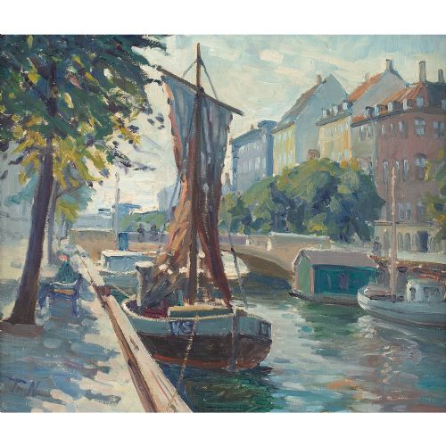 fig 1. Thorvald Nygaard, Christianshavn, Denmark - Vintage Oil Painting