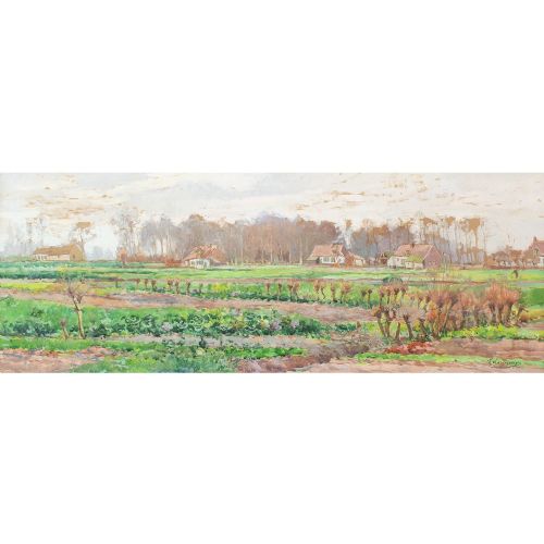 fig 1. Victor Wagemaekers, Open View With Country Dwellings - Vintage Watercolour
