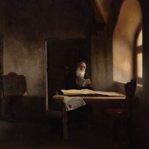 fig 4. 19th-Century French School, Church Interior With Capuchin Friar - Antique Oil Painting