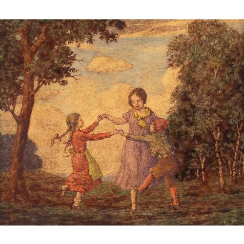 fig 3. Rudolf Riemerschmid, Children Dancing In A Wood - Antique Tempera on Paper