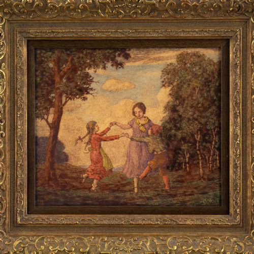 fig 1. Rudolf Riemerschmid, Children Dancing In A Wood - Antique Tempera on Paper