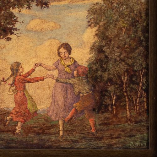 fig 2. Rudolf Riemerschmid, Children Dancing In A Wood - Antique Tempera on Paper