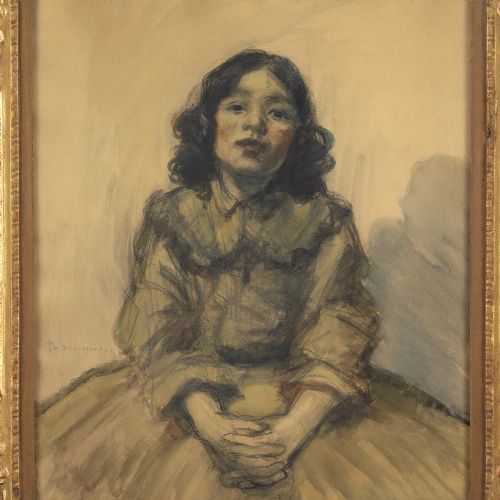 fig 2. Philippe Swyncop, Portrait Of A Girl - Antique Gouache and Ink On Paper