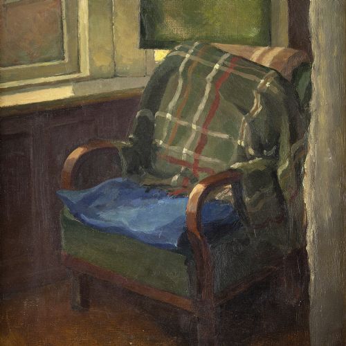 fig 1. Holger Løvgreen, Grandma’s Chair - Vintage Oil Painting