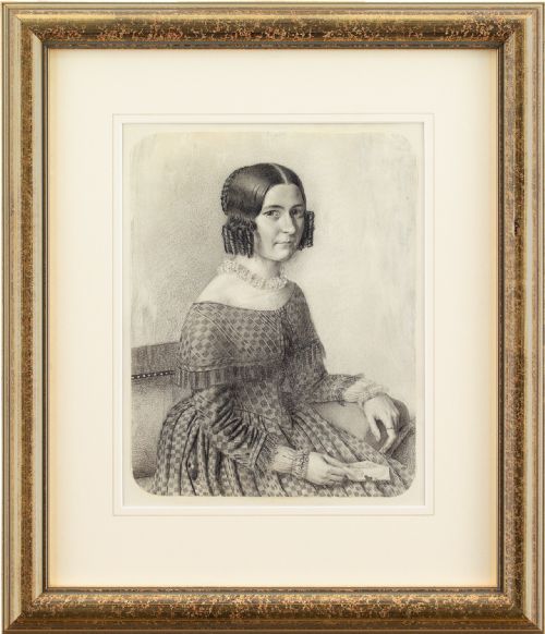 19th-century German School, Portrait of a Lady with an Open Letter - Antique Drawing
