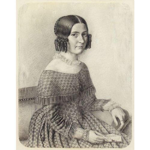 fig 1. 19th-Century German School, Portrait Of A Lady With An Open Letter - Antique Drawing