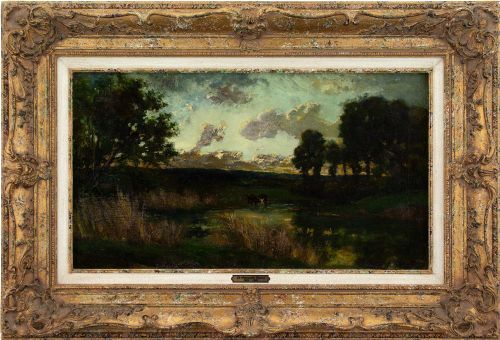 Edmond De Schampheleer, River Landscape with Cattle - Antique Oil Painting