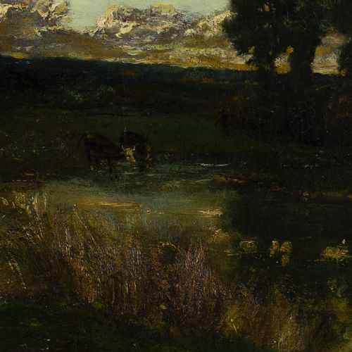 fig 1. Edmond De Schampheleer, River Landscape With Cattle - Antique Oil Painting