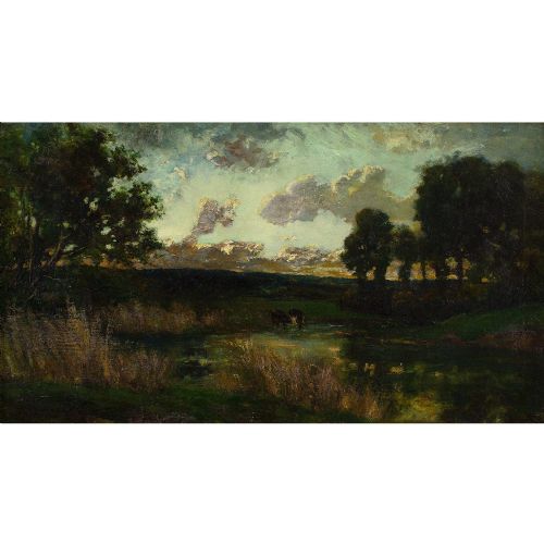 fig 2. Edmond De Schampheleer, River Landscape With Cattle - Antique Oil Painting