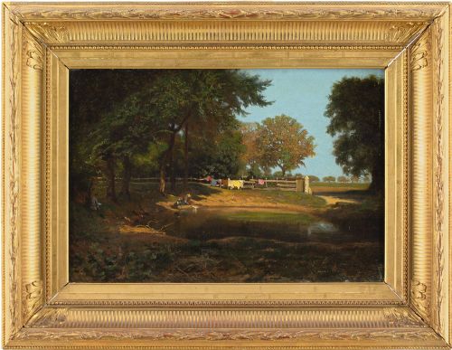 Léon Adolphe Belly, Woodland View with Pond - Antique Oil Painting