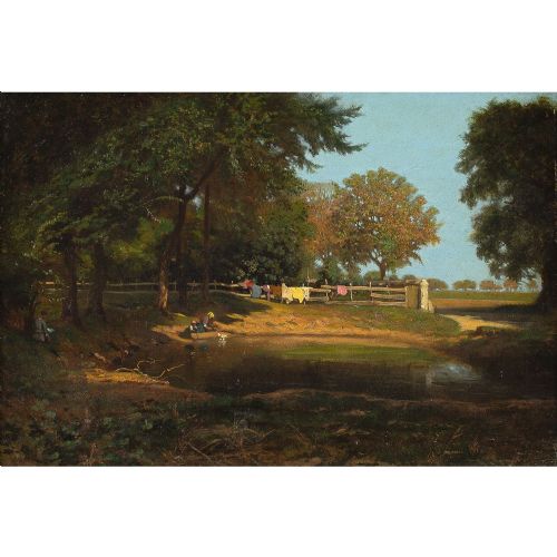 fig 1. Léon Adolphe Belly, Woodland View With Pond - Antique Oil Painting