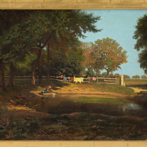 fig 2. Léon Adolphe Belly, Woodland View With Pond - Antique Oil Painting
