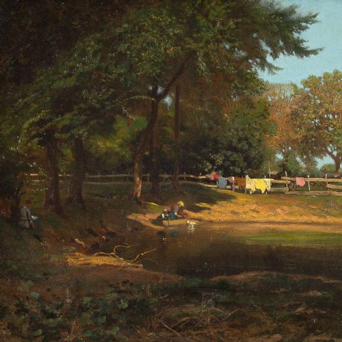 fig 3. Léon Adolphe Belly, Woodland View With Pond - Antique Oil Painting