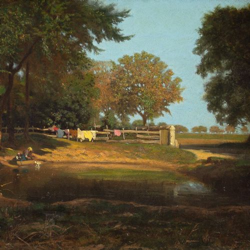 fig 4. Léon Adolphe Belly, Woodland View With Pond - Antique Oil Painting